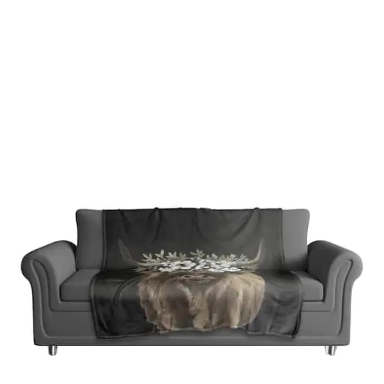 50" x 60" Highland Cow with Flower Crown Coral Fleece Blanket {3}