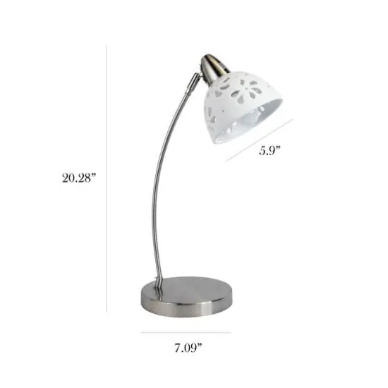 Simple Designs&trade; 20" Brushed Nickel Desk Lamp with White Porcelain Flower Shade {5}