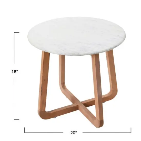 Hello Honey&reg; Modern Bohemian Marble & Wood Round End Table Light Blonde Finish {9}