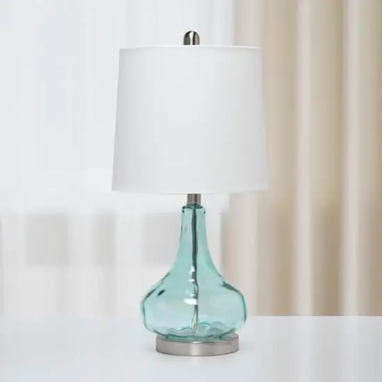 Lalia Home 23" Glass Table Lamp with White Fabric Shade Clear Blue {5}