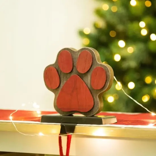 Glitzhome&reg; 6.3" Red & Brown Paw Stocking Holder {3}