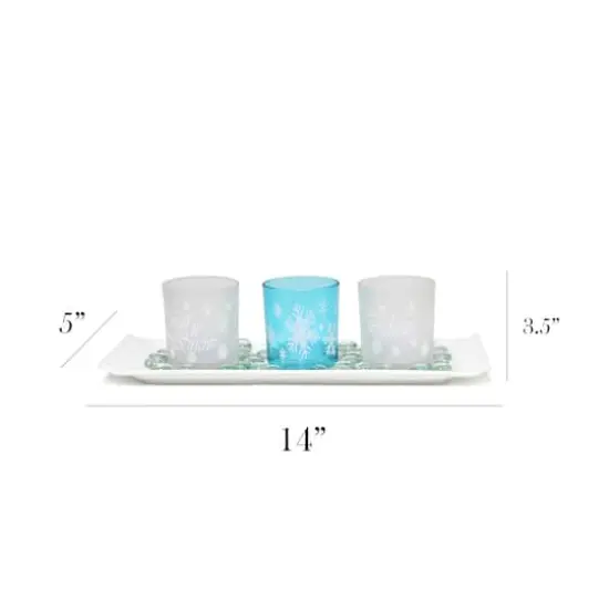 Elegant Designs&trade; Blue Frost Winter Wonderland Candle Holder Set {4}