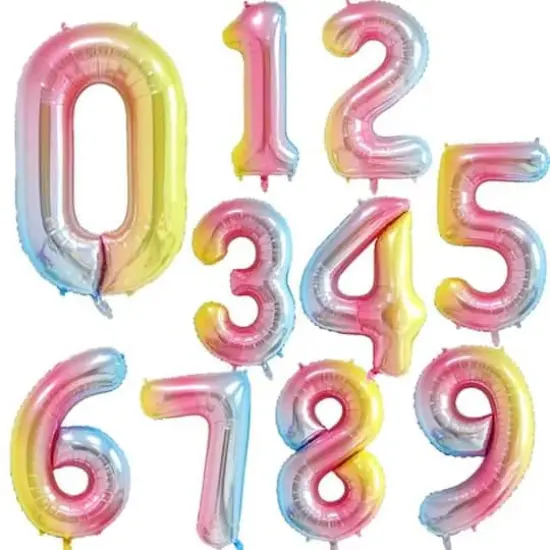 Wizardi 32" Rainbow Gradient Number Foil Balloon 4 {3}