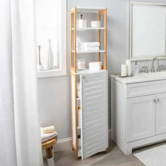 Organize It All Rendition 68" White 6-Shelf Bamboo High Cabinet {4}