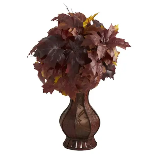 24" Autumn Burgundy Maple Leaf in Decorative Planter {1}