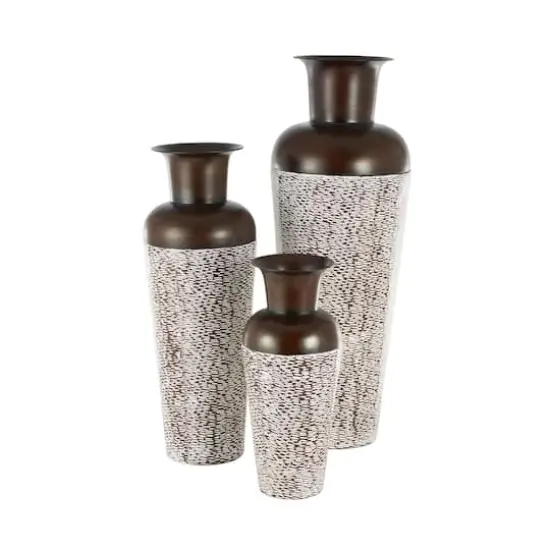 White & Brown Spotted Tapered Floor Metal Vase Set {4}