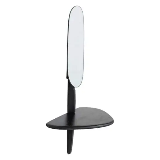 Hello Honey&reg; 15" Matte Black Organic Shaped Wall Mirror with Shelf {3}