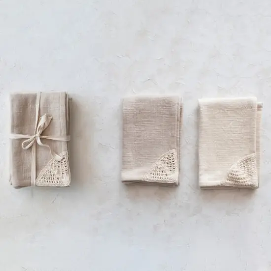 Hello Honey&reg; Natural & Beige Cotton Tea Towels with Woven Macram&eacute; Corners, 2ct. {3}