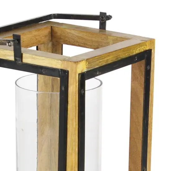 Natural Brown Mango Wood Traditional Candle Holder Lantern, 22" x 8" x 8" {5}