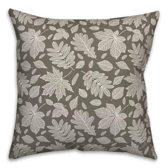 Gray Fall Leaves Pattern Throw Pillow {1}