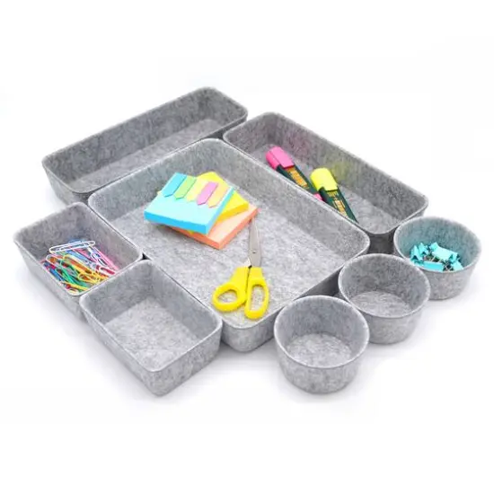 Welaxy 8 Piece Felt Round Cups & Trays Drawer Organizer Set Gray {1}