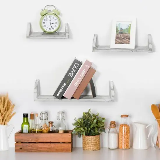 NEX&trade; Rustic White Wall-Mounted Wooden Floating Shelves Set {7}