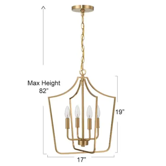 Hello Honey&reg; Constance Brushed Gold Tapered Metal 4-Light Candelabra Chandelier Style Ceiling Light {4}