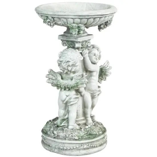19.25" Cherub Angels Pedestal Bird Bath Outdoor Garden Statue {7}