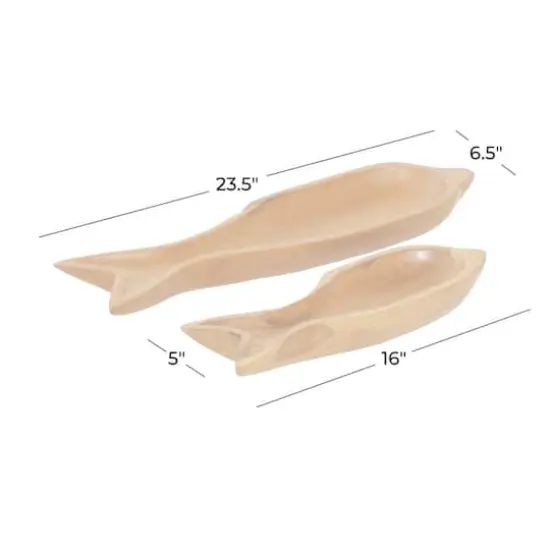 Brown Fish Teak Wood Coastal Style Tray Set {7}