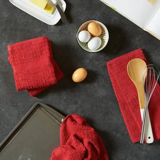 DII&reg; Solid Red Waffle Terry Dishtowel, 4ct. {9}