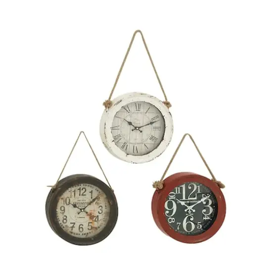 Set of 3 White Metal Vintage Wall Clock, 11" {1}
