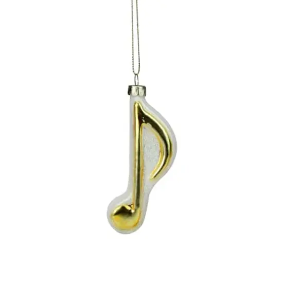 Gold & White Sixteenth Note Music Symbol Glass Ornament {1}