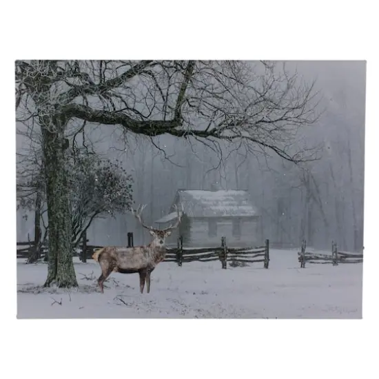 Lighted Winter Cottage Forest Scene Christmas Canvas Wall Art {1}