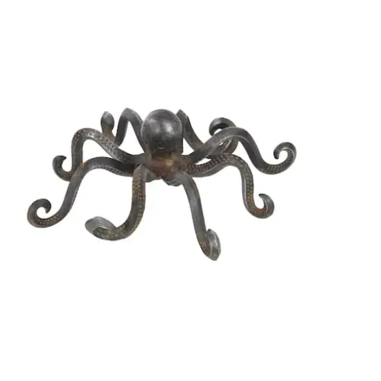 12" Black Metal Coastal Octopus Sculpture {5}