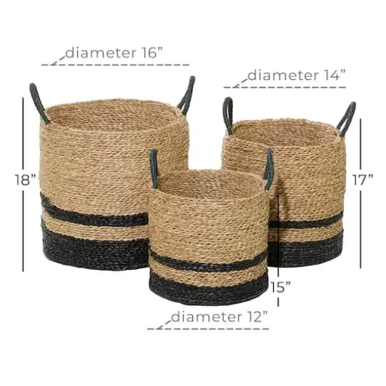 Black Seagrass Modern Storage Basket Set {7}