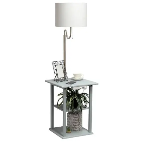 Simple Designs 57" 2 Tier Floor Lamp with USB & Outlet Gray {7}