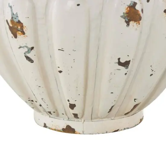 10" Distressed Cream Metal Vintage Amphora Vase {6}