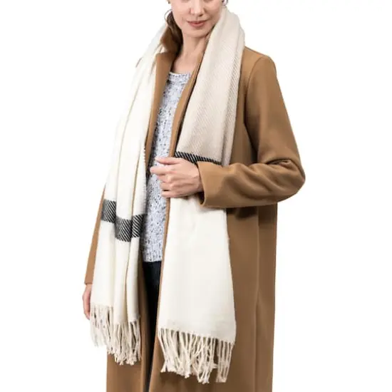 Glitzhome&reg; 78" Cream & Black Stripe Scarf with Tassels {5}