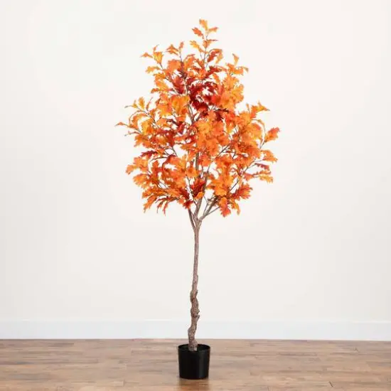 7ft. Potted Artificial Autumn Oak Tree {8}