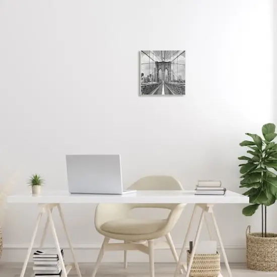 Stupell Industries Brooklyn Bridge Black White Industrial Landscape City Architecture,12" x 12" {3}