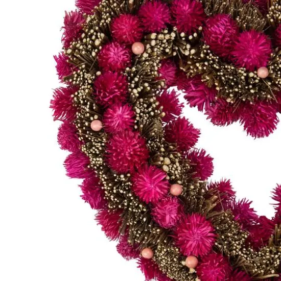 Pink Botanicals and Twigs Artificial Valentine's Day Heart Wreath 13" Unlit {4}