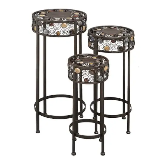 Black Metal Traditional Spiral Design Plantstand Set {1}