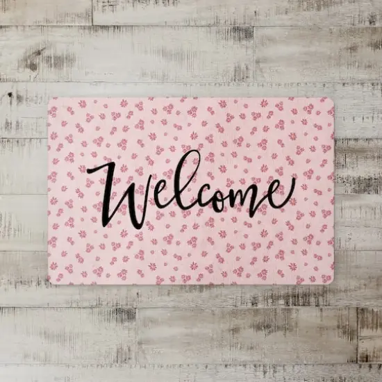 Daisy Print Welcome Floor Mat Pink {3}