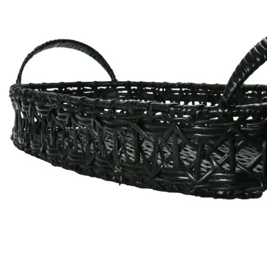 Hello Honey&reg; 2.5ft. Black Hand-Woven Rattan Tray with Handles {5}