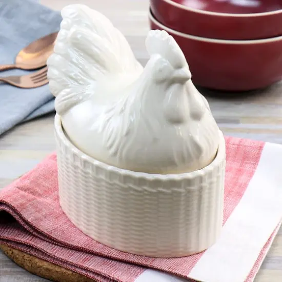 Martha Stewart 6" Cream Ceramic Rooster Baker {3}