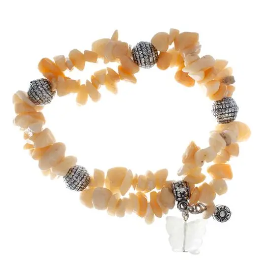 John Bead Honey Jade Happiness Yellow Natural Stone 2-Strand Bracelet with Butterfly Charm {5}