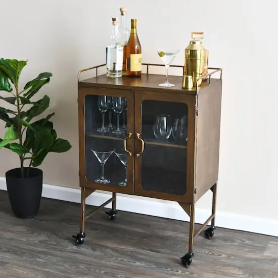 Hello Honey&reg; Gold Metal Cabinet with Locking Caster Wheels & Glass Doors {7}
