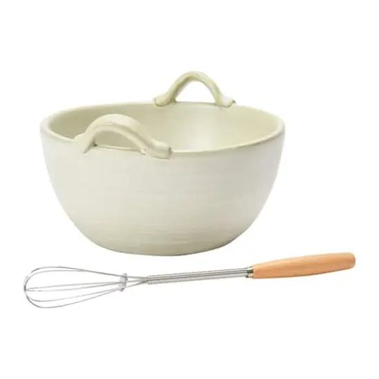 Hello Honey&reg; 3.75" Cream Stoneware Batter Bowl & Whisk {4}