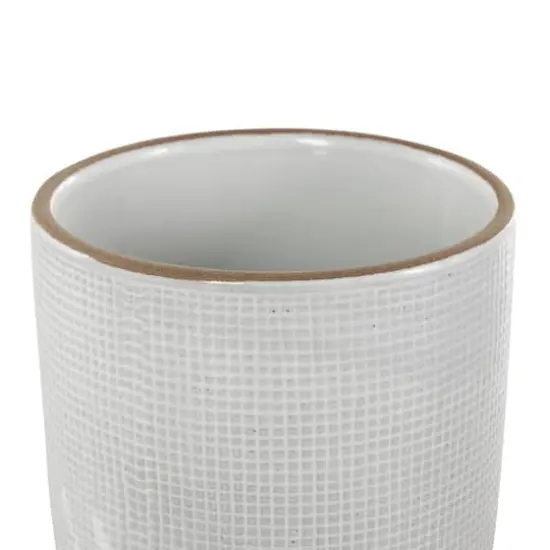 White Geometric Grid Patterned Ceramic Planter Set {5}