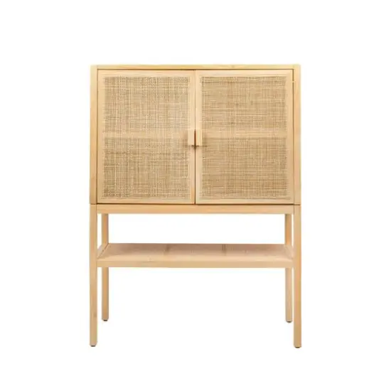 Hello Honey&reg; 47" Boho Woven Rattan and Wood Cabinet with Doors, Shelf, and Interior Storage Compartments Natural {9}