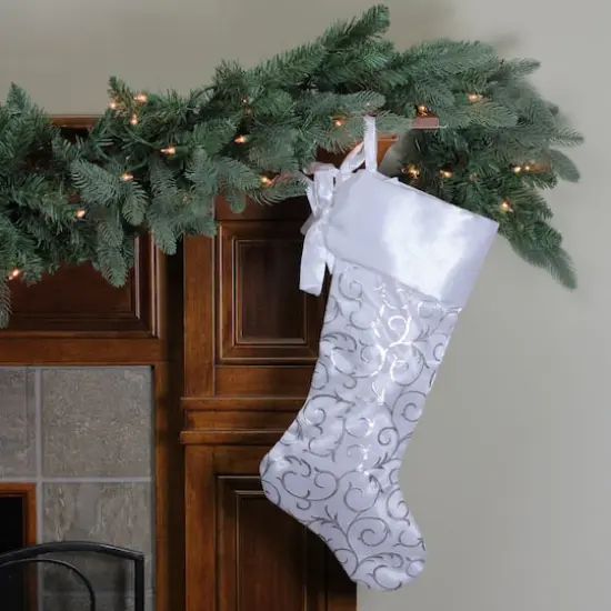 20.5" Silver Filigree Christmas Stocking {4}