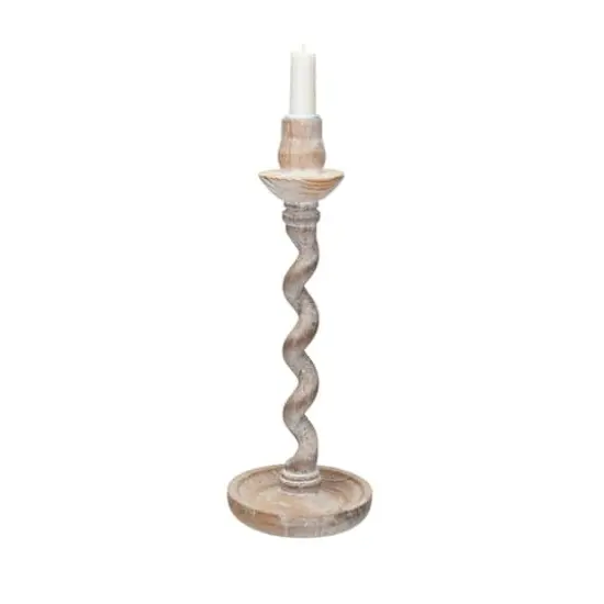 Hello Honey&reg; 12.5" Whitewashed Tall Wood Taper Candleholder {4}