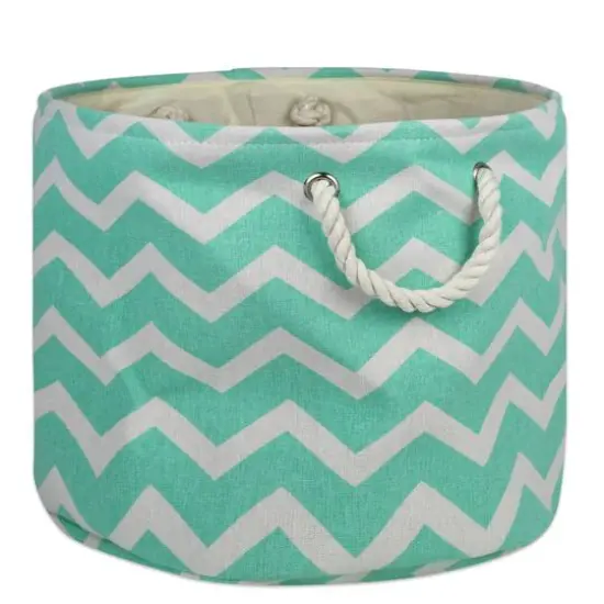 DII&reg; Medium Round Chevron Polyester Bin Aqua {1}