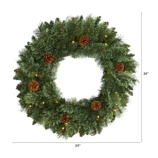 24" LED White Mountain Pine Artificial Christmas Wreath {6}