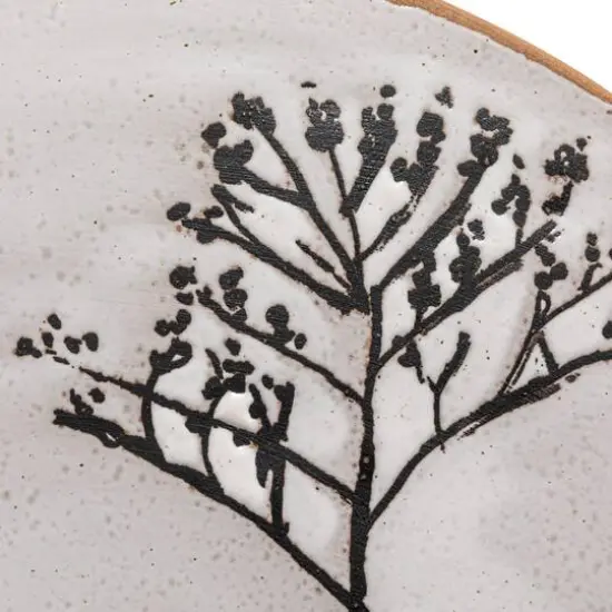 Hello Honey® 12" White & Black Round Debossed Stoneware Pedestal with Flowers & Reactive Glaze {6}