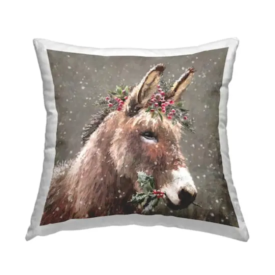 Stupell Industries Festive Donkey & Holly Berries Throw Pillow {1}