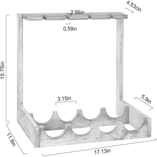 NEX&trade; Wood Wine Bottle Holder with Glass Rack Gray {4}