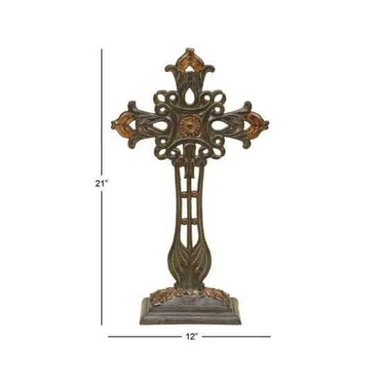 21" Copper Traditional Decorative Cross Sculpture {8}