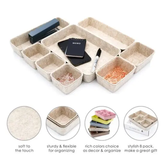 Welaxy Felt 8 Piece Drawer Organizer Tray Set Oatmeal {4}