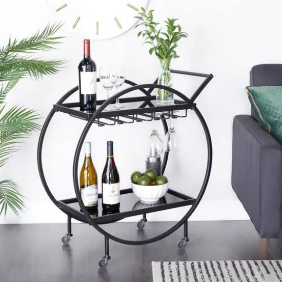 31" Metal Contemporary Bar Cart Black {10}